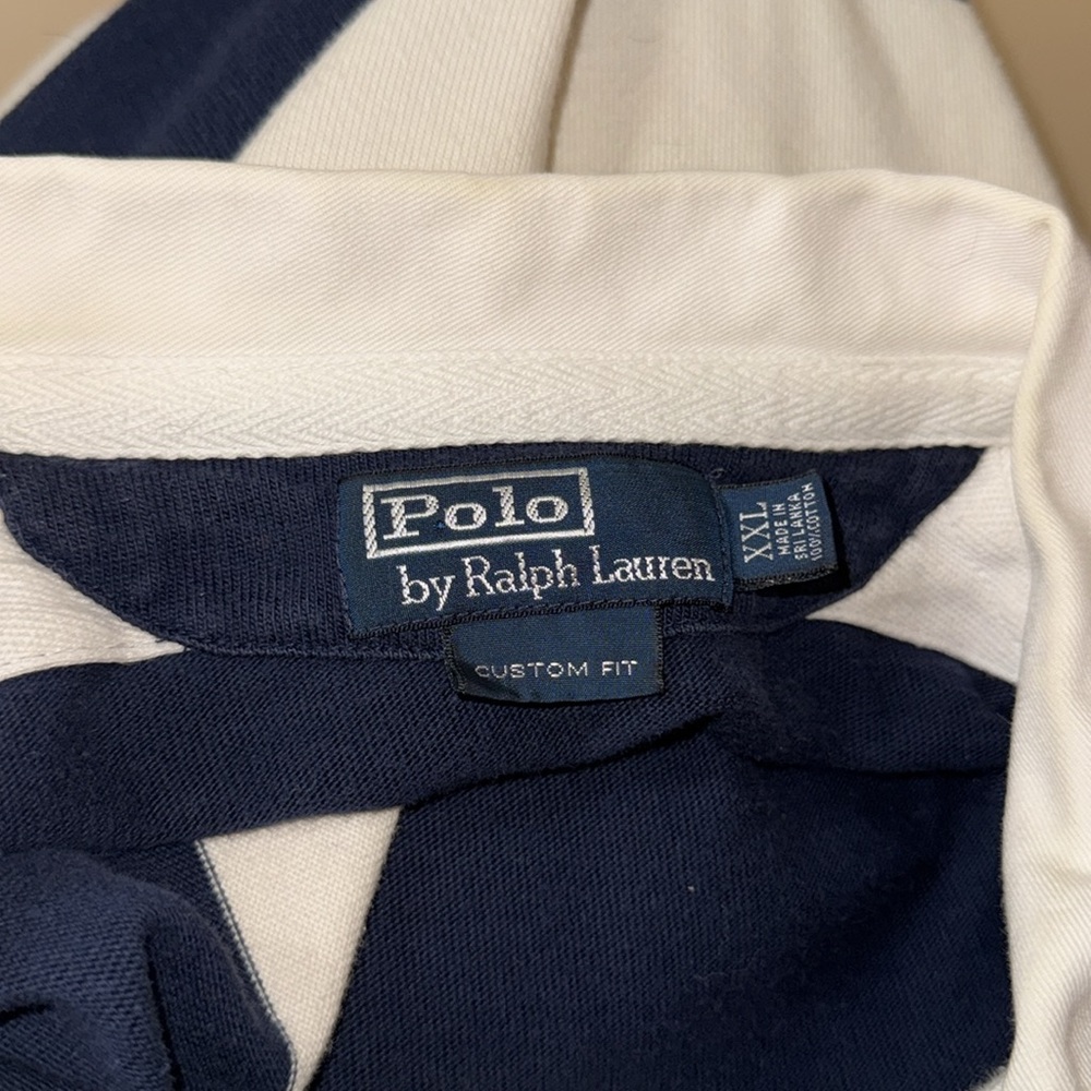 Vintage Polo Ralph Lauren Navy blue and white striped 90s Rugby Shirt - Picture 10 of 11